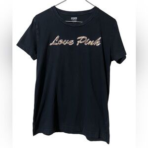 Pink Victoria’s Secret Love Pink copper sequins black short sleeve t-shirt